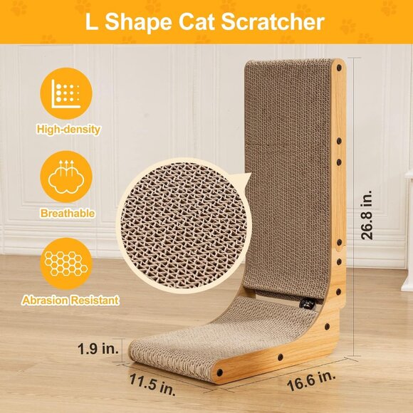 New 26.8in L-Shape Cat Scratcher with Ball Toy, Catnip & Furniture Protector - Picture 5 of 6